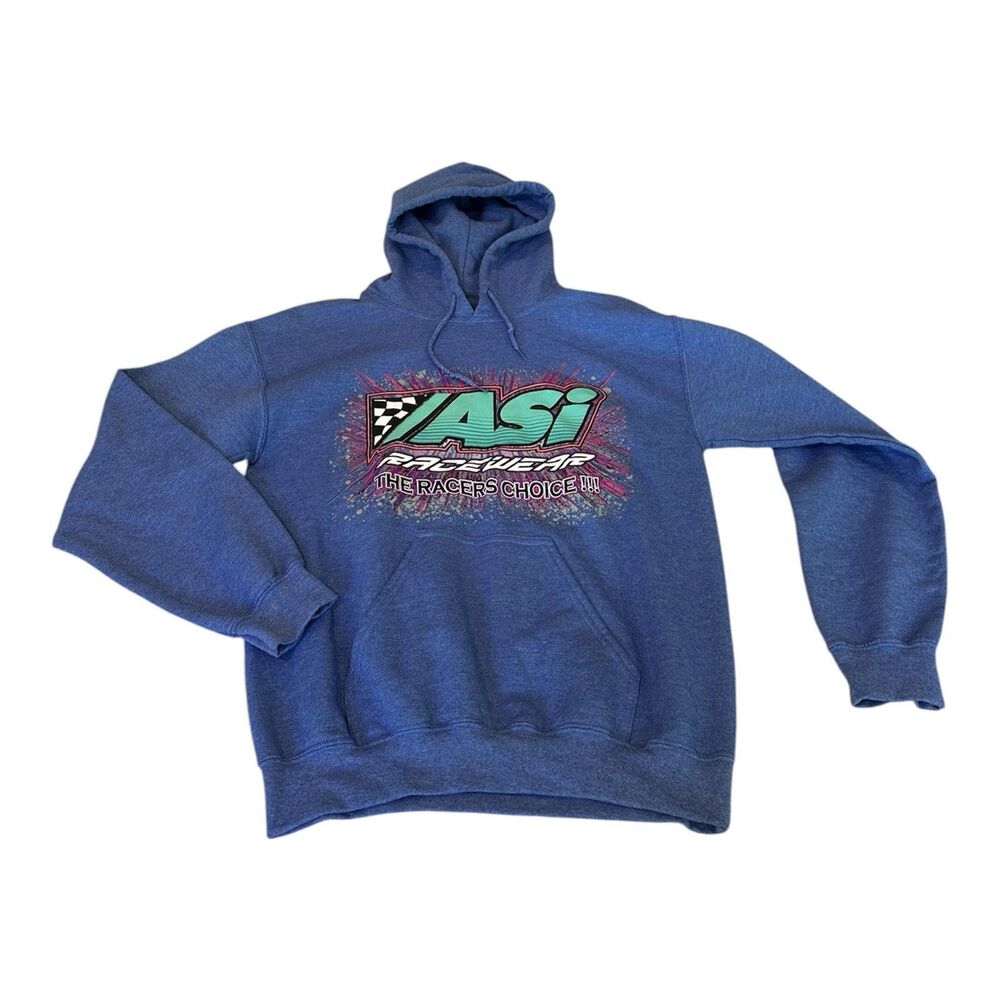 ASI Racewear The Racers Choice Blue Hoodie Sweatshirt Size Small Y2K